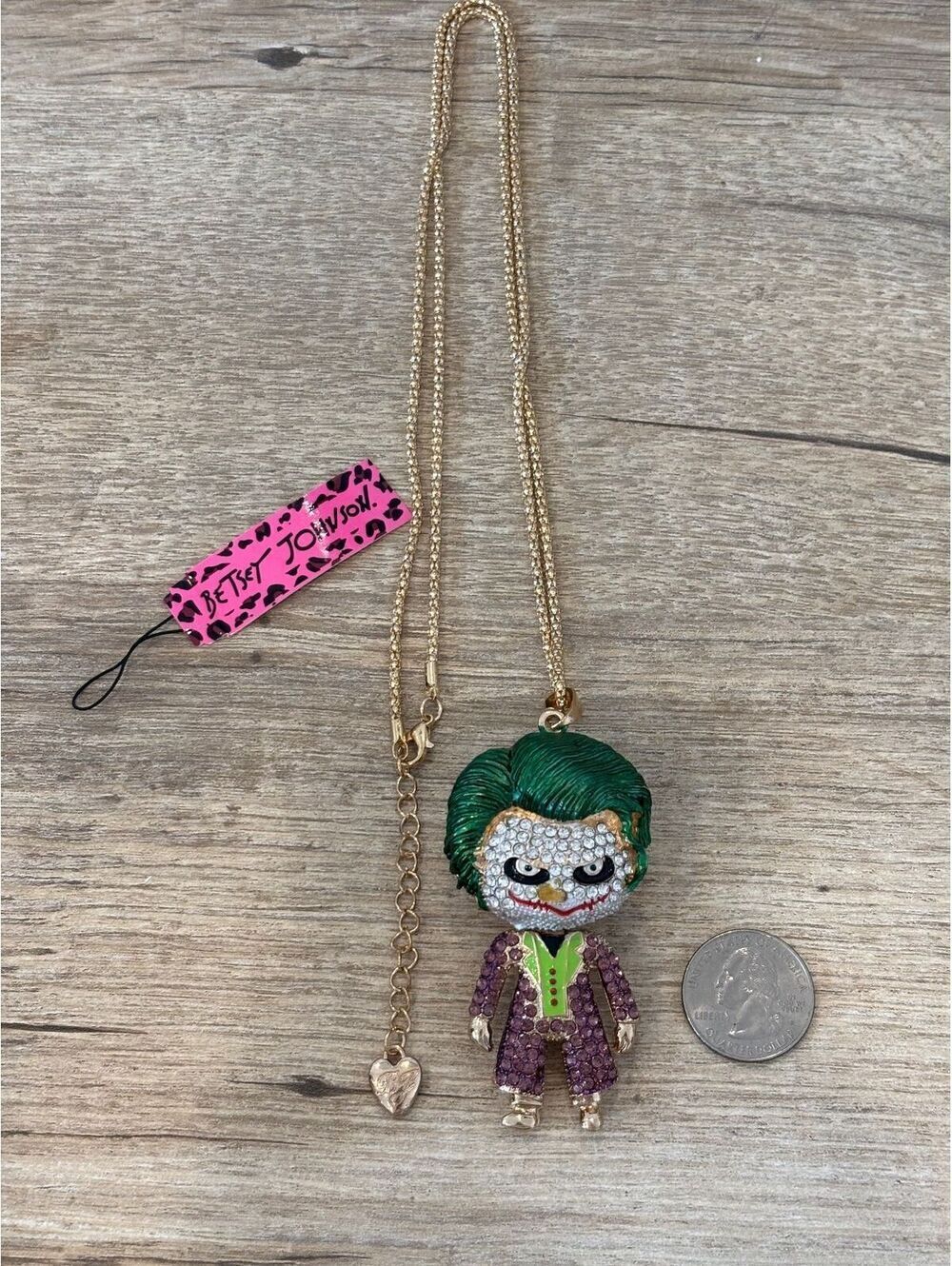 Betsey Johnson Joker Rhinestone Pendant Necklace - Picture 7 of 7